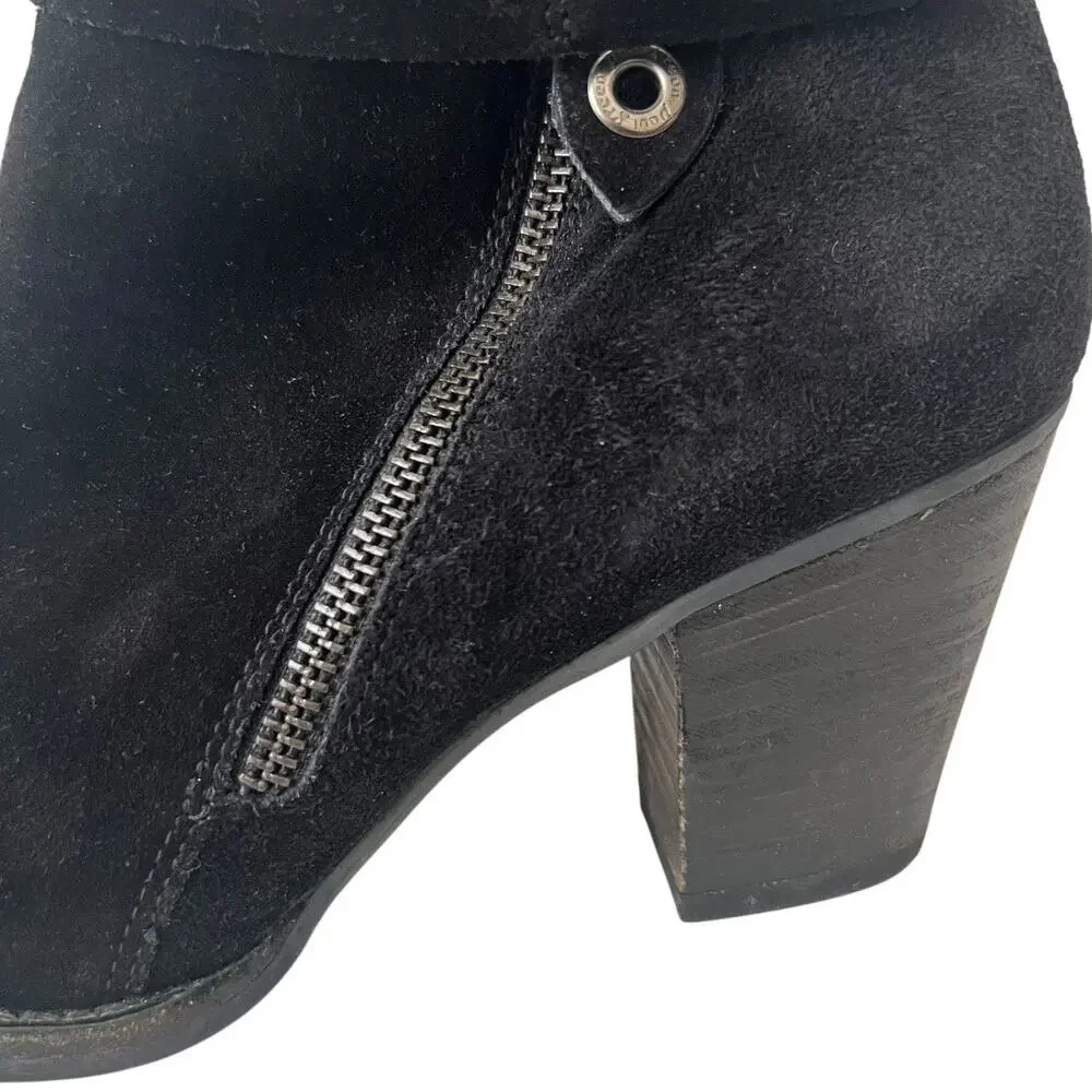 Paul Green Dallas Black Suede Stacked Heeled Ankle Boots Size 8 US - Picture 4 of 10